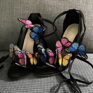 Chic Black Heels with Colorful Butterfly Details